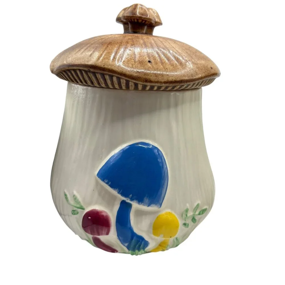 Vintage Handcrafted Ceramic Mushroom Cookie Jar With Lid - Picture 3 of 6